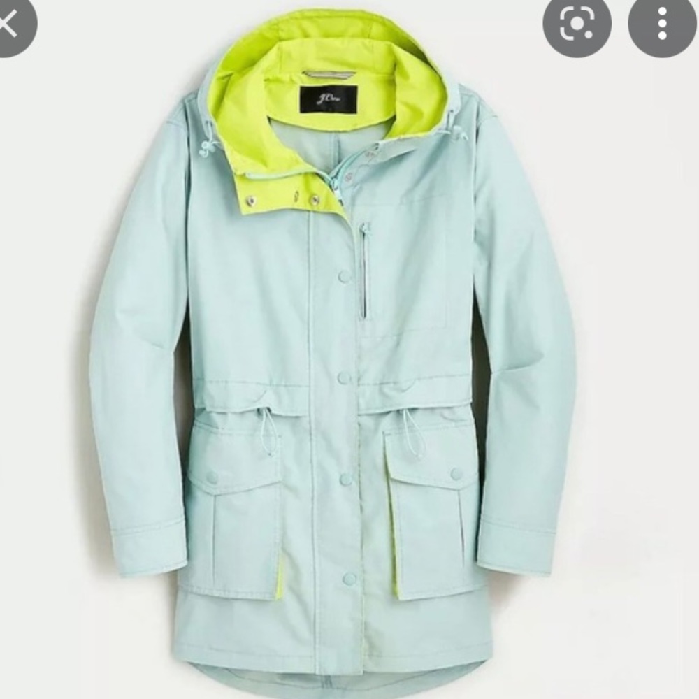 J.Crew Perfect Rain Jacket in Faded Mint, Small